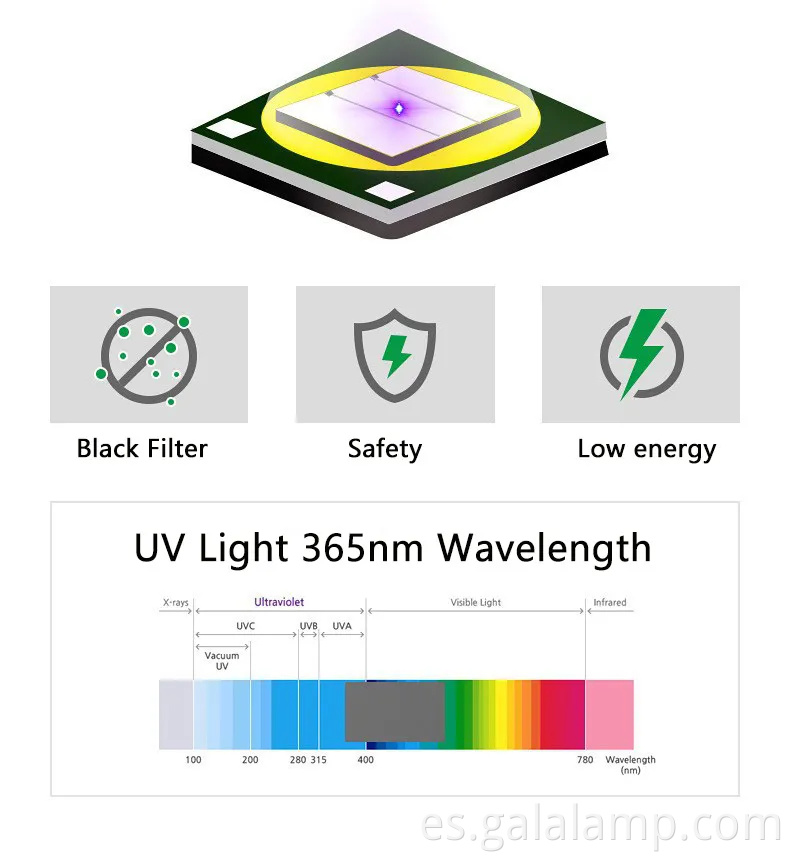 Linterna UV de 365 nm portátil con luz negra recargable y 5 modos